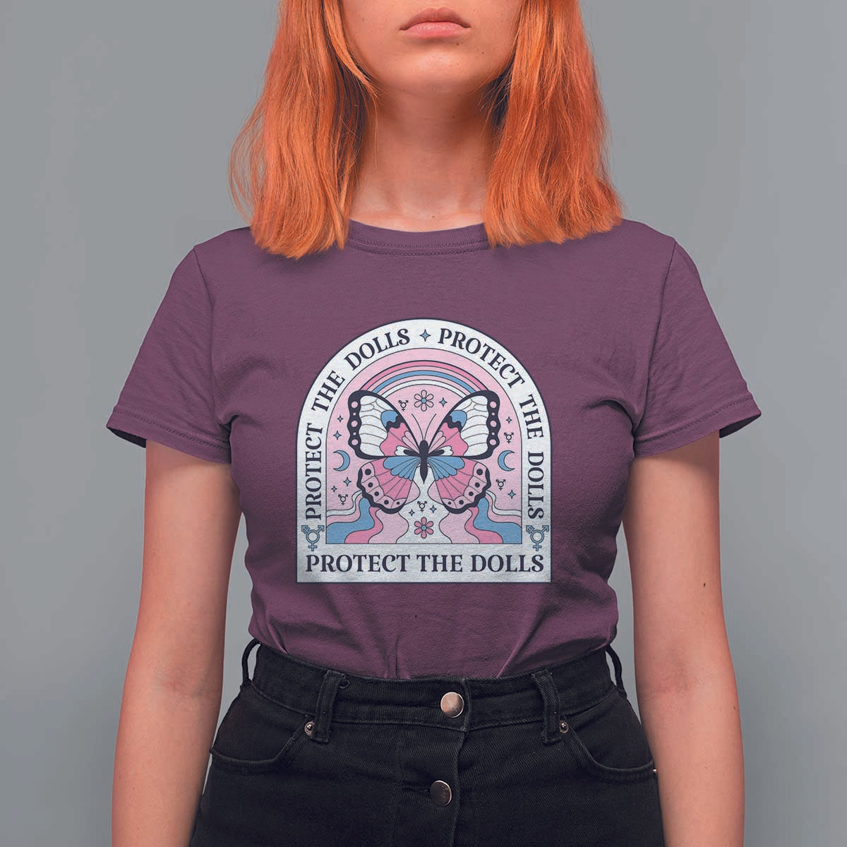 Protect The Dolls T Shirt For Women Trans Women Pride Month Butterfly
