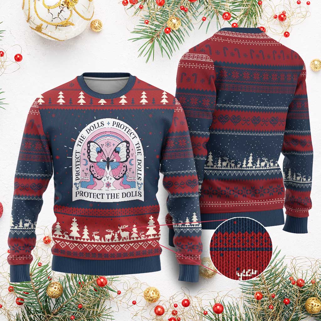 Protect The Dolls Knitted Sweatshirt Trans Women Pride Month Butterfly - Wonder Print Shop