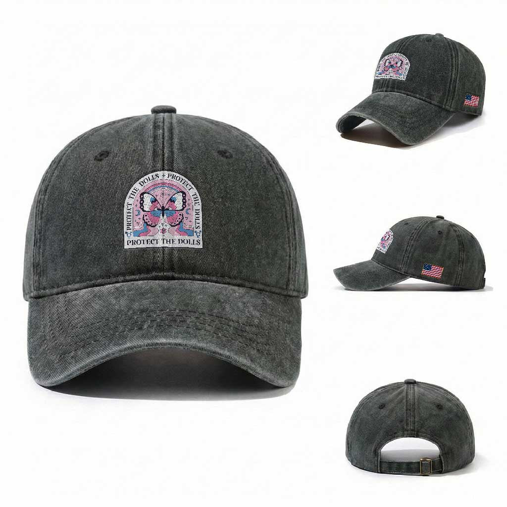 Protect The Dolls Washed Cotton Baseball Cap Trans Women Pride Month Butterfly