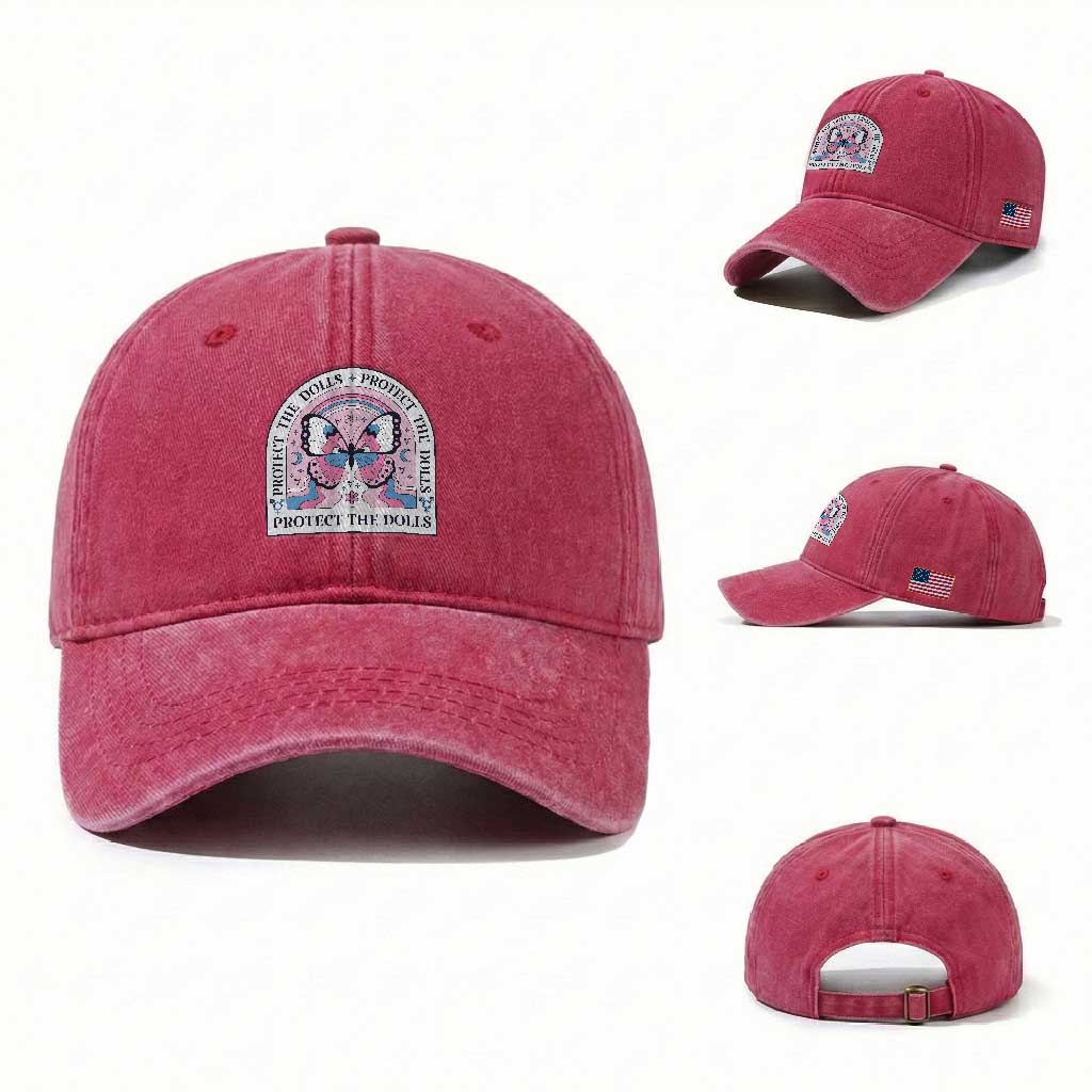 Protect The Dolls Washed Cotton Baseball Cap Trans Women Pride Month Butterfly