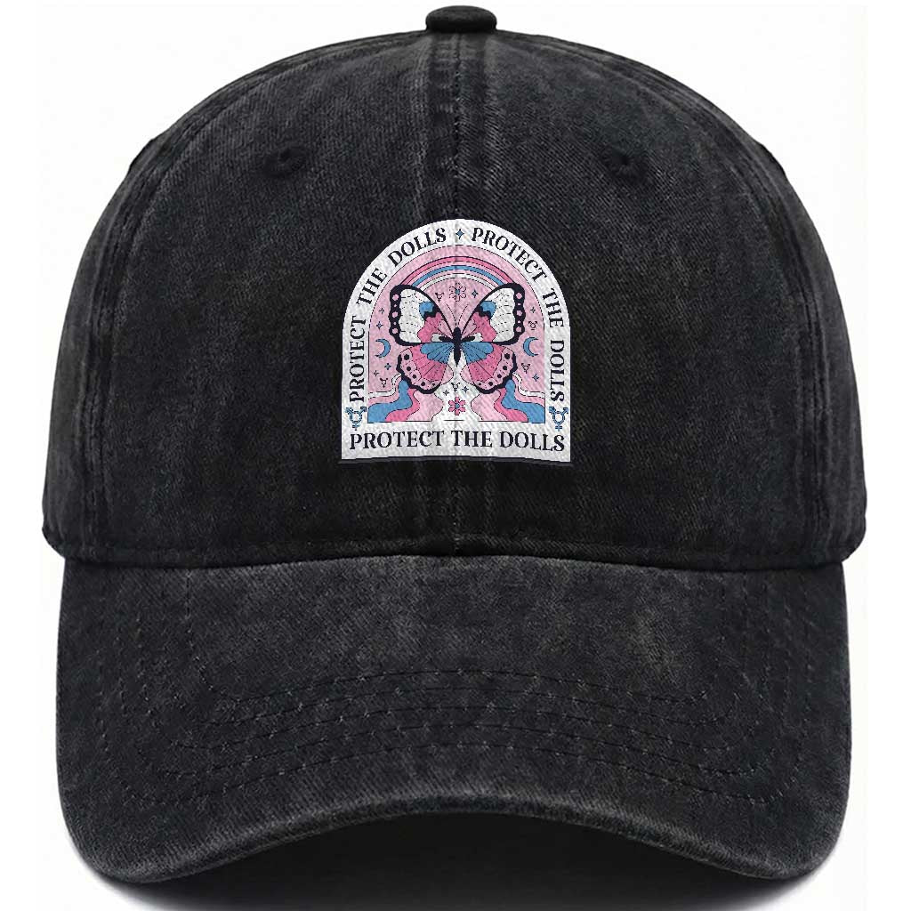 Protect The Dolls Washed Cotton Baseball Cap Trans Women Pride Month Butterfly
