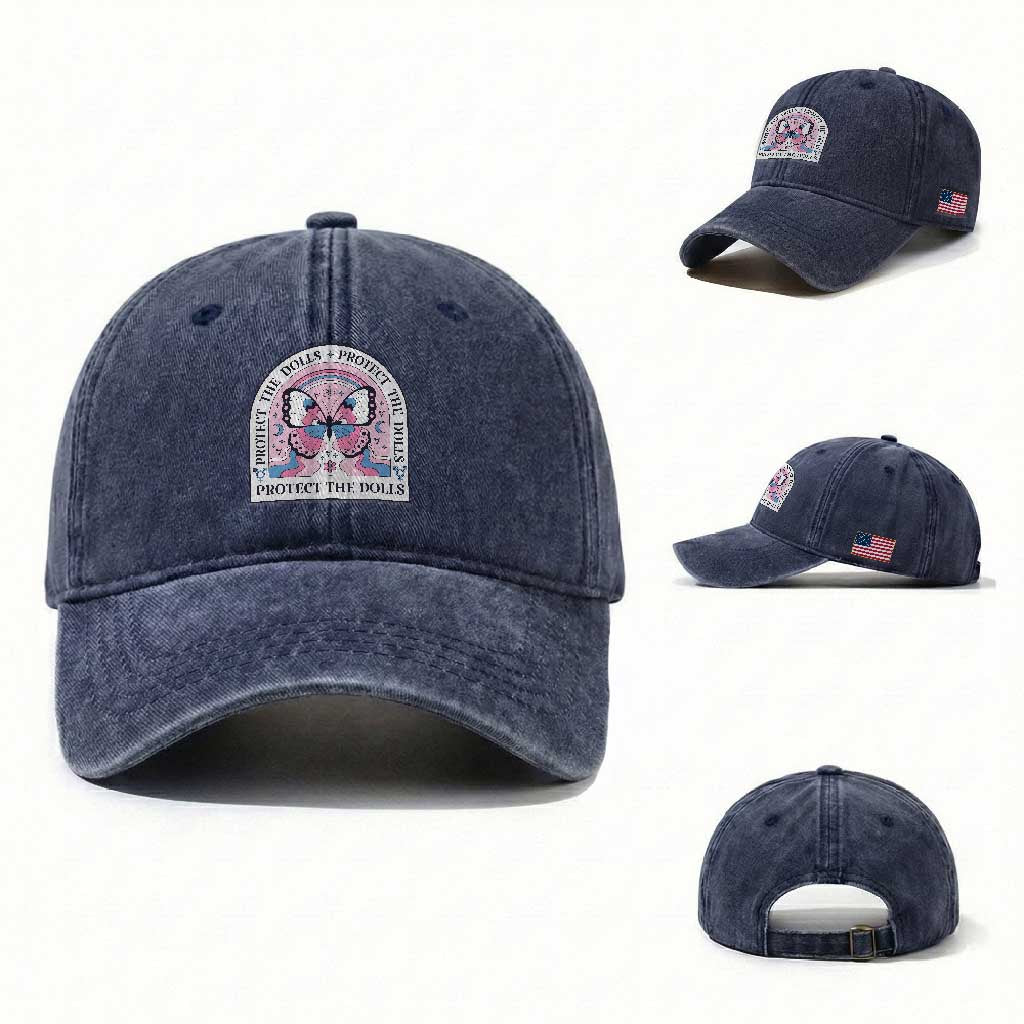 Protect The Dolls Washed Cotton Baseball Cap Trans Women Pride Month Butterfly