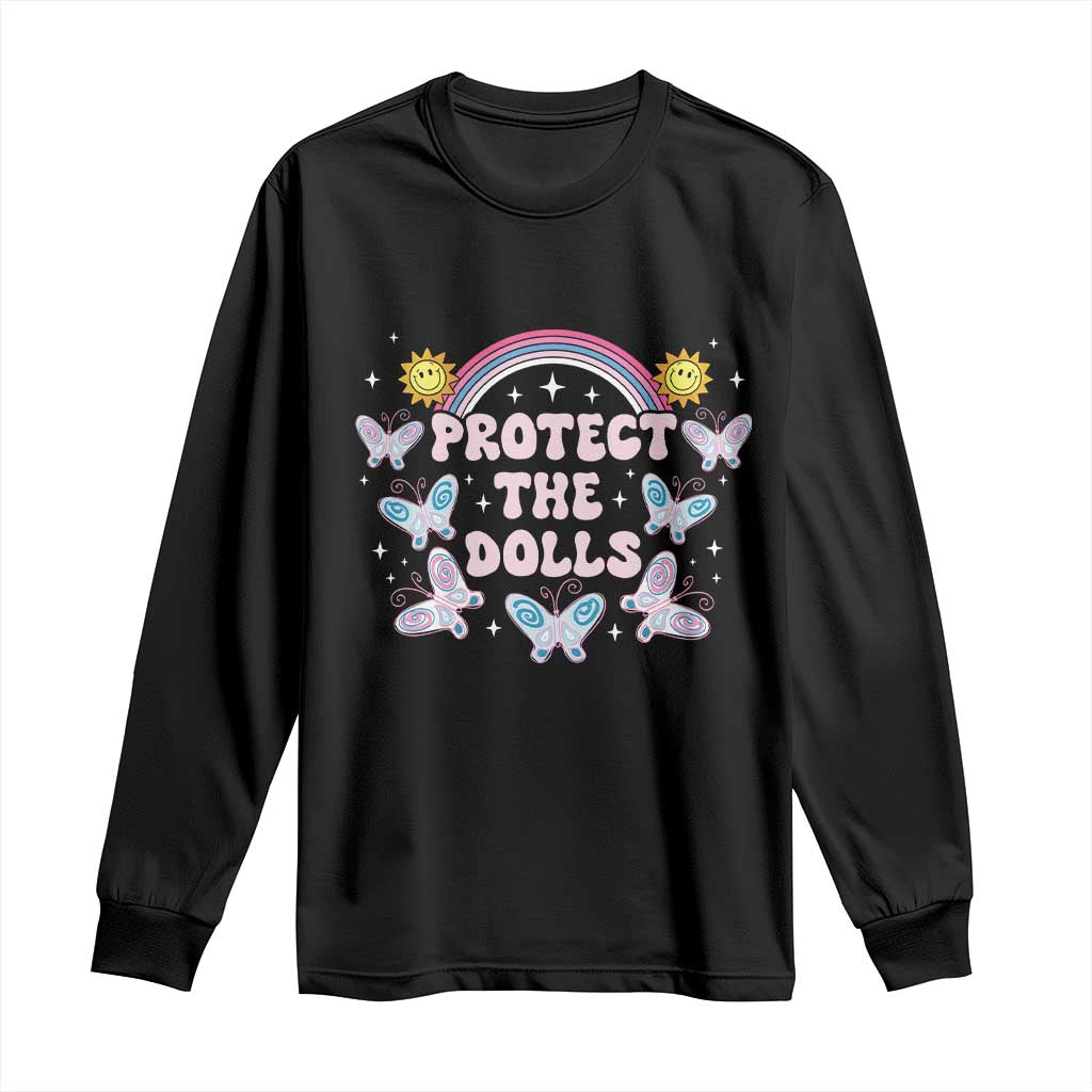 Protect The Dolls Long Sleeve Shirt Trans Women Pride Month Retro Groove Butterfly