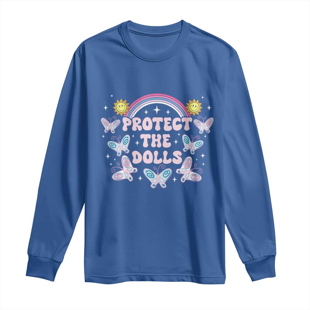 Protect The Dolls Long Sleeve Shirt Trans Women Pride Month Retro Groove Butterfly