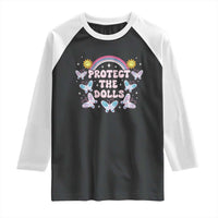 Protect The Dolls Raglan Shirt Trans Women Pride Month Retro Groove Butterfly