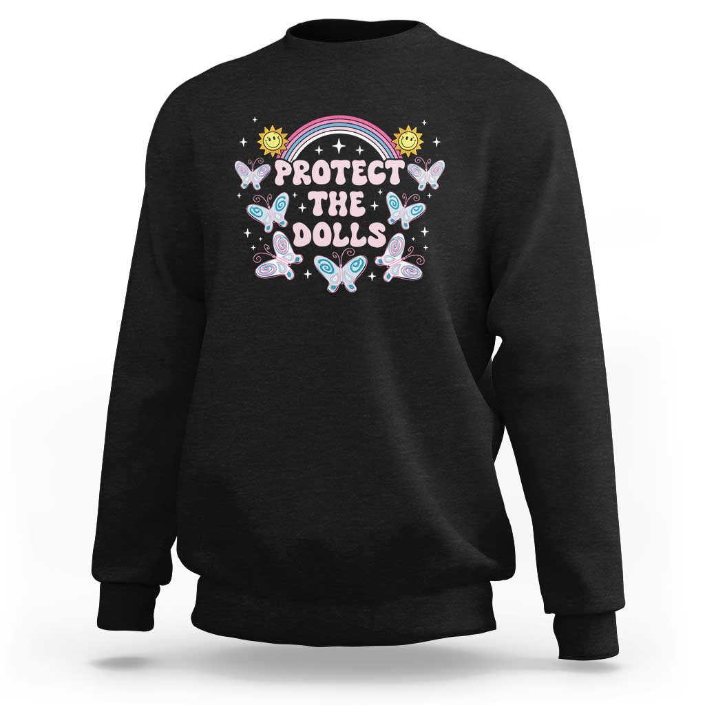 Protect The Dolls Sweatshirt Trans Women Pride Month Retro Groove Butterfly