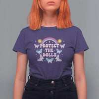 Protect The Dolls T Shirt For Women Trans Women Pride Month Retro Groove Butterfly