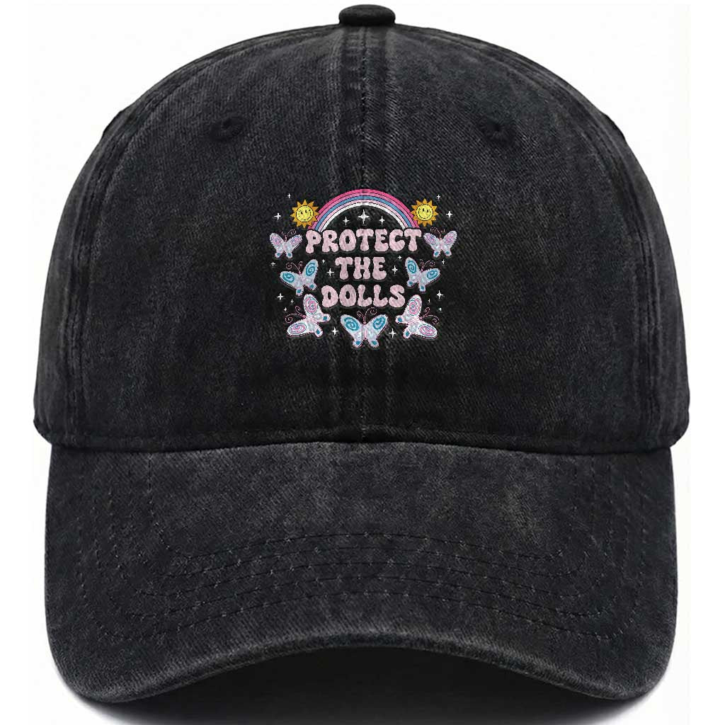 Protect The Dolls Washed Cotton Baseball Cap Trans Women Pride Month Retro Groove Butterfly