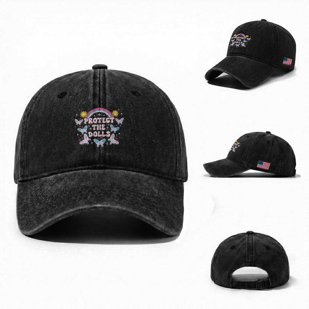 Protect The Dolls Washed Cotton Baseball Cap Trans Women Pride Month Retro Groove Butterfly