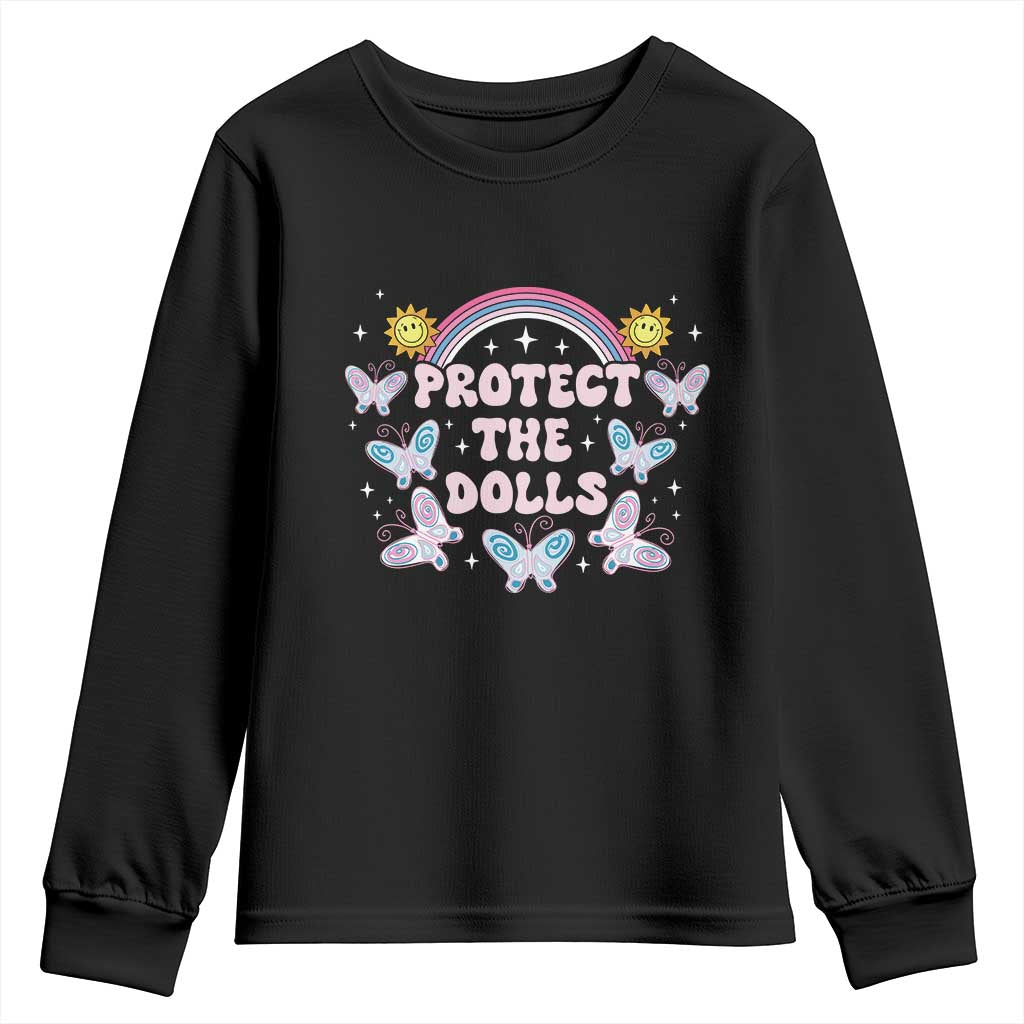 Protect The Dolls Youth Sweatshirt Trans Women Pride Month Retro Groove Butterfly