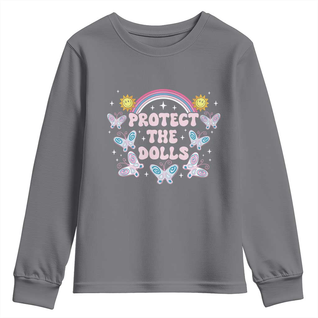 Protect The Dolls Youth Sweatshirt Trans Women Pride Month Retro Groove Butterfly