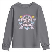 Protect The Dolls Youth Sweatshirt Trans Women Pride Month Retro Groove Butterfly