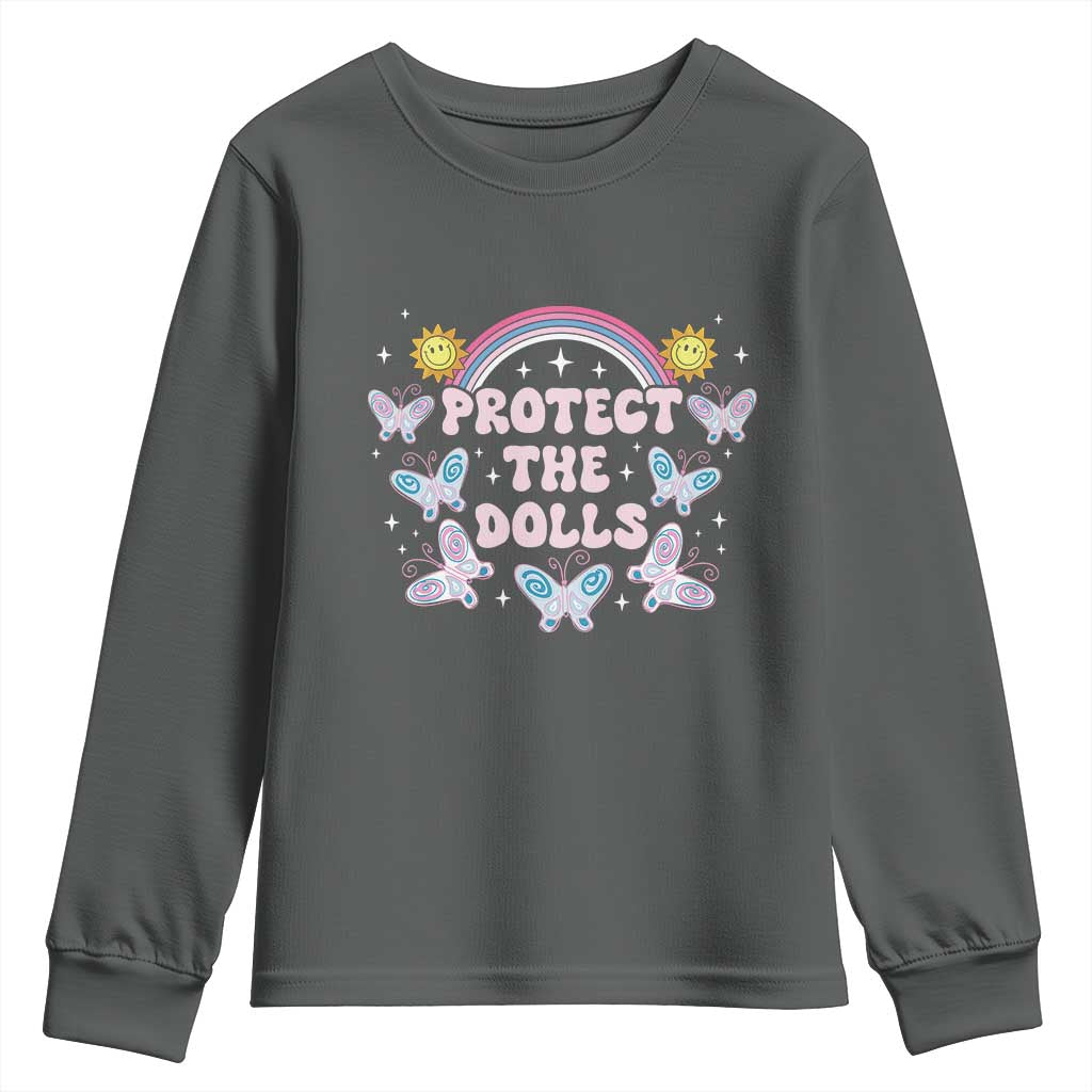 Protect The Dolls Youth Sweatshirt Trans Women Pride Month Retro Groove Butterfly
