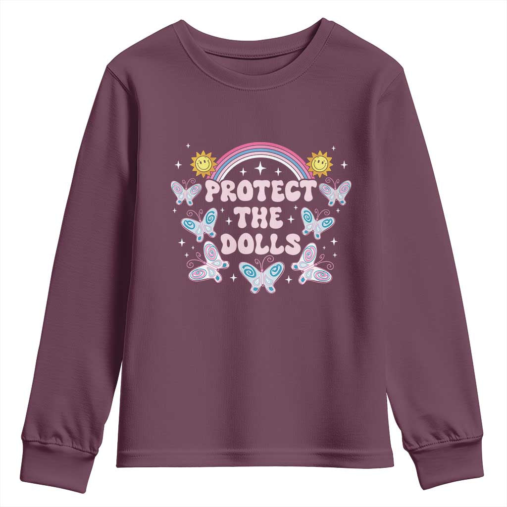 Protect The Dolls Youth Sweatshirt Trans Women Pride Month Retro Groove Butterfly