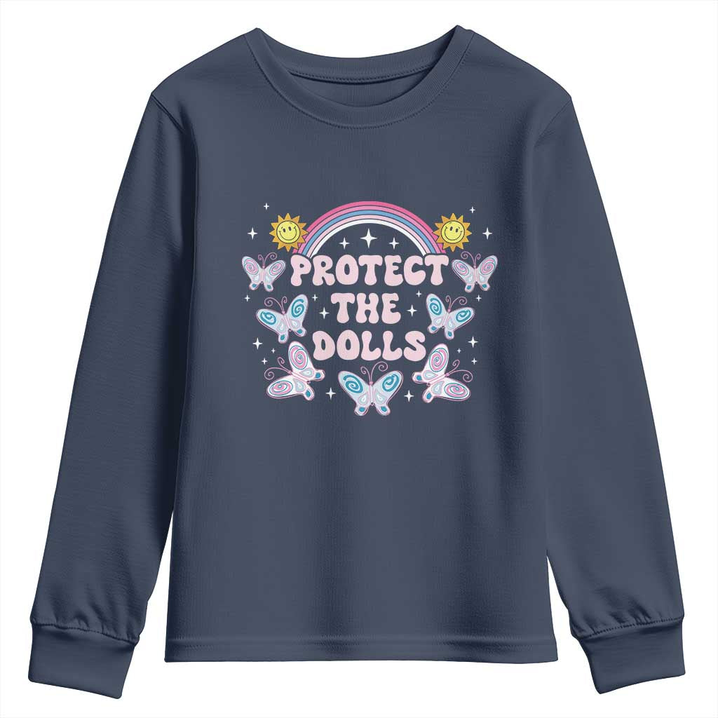 Protect The Dolls Youth Sweatshirt Trans Women Pride Month Retro Groove Butterfly