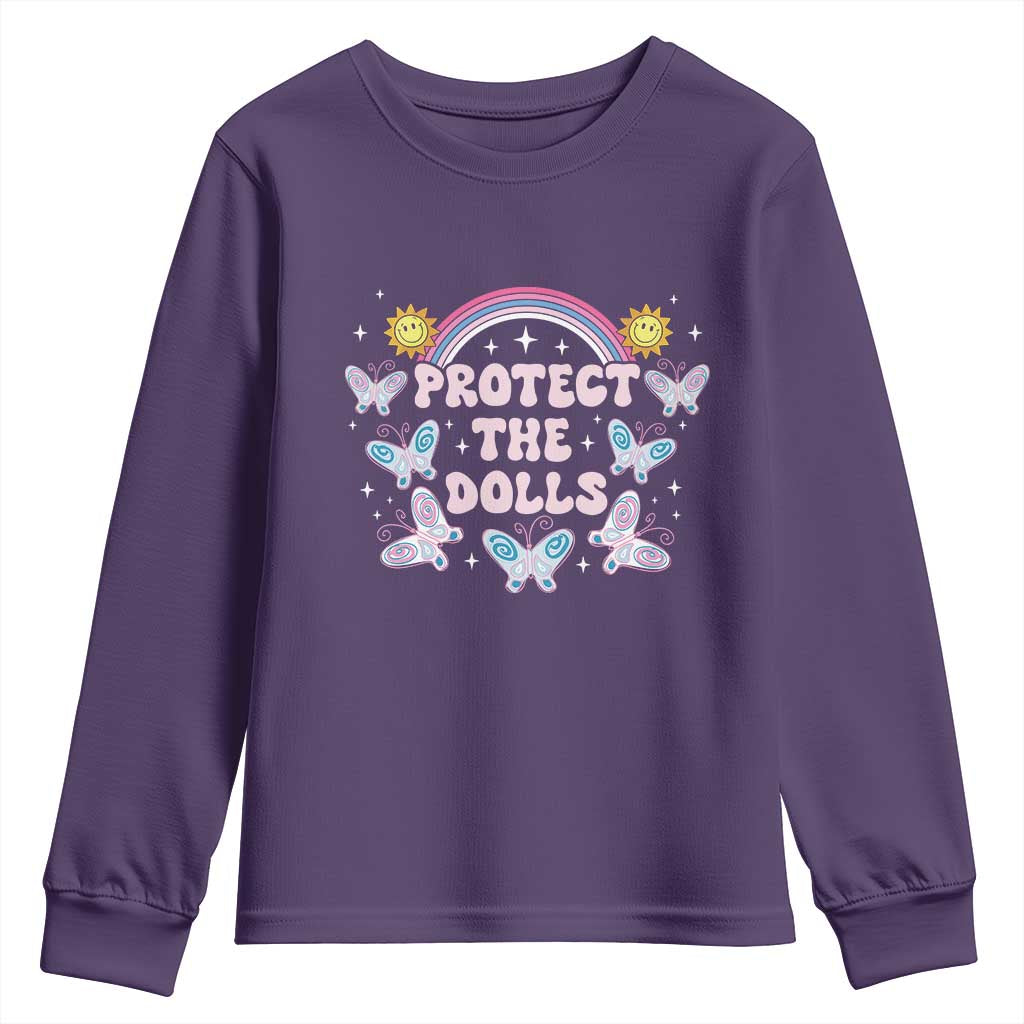 Protect The Dolls Youth Sweatshirt Trans Women Pride Month Retro Groove Butterfly