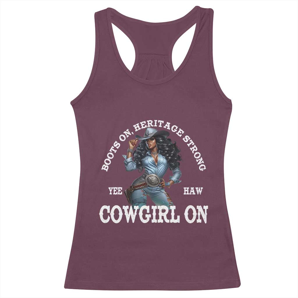 Boots On Heritage Strong Cowgirl On Racerback Tank Top African American Black Cowgirl