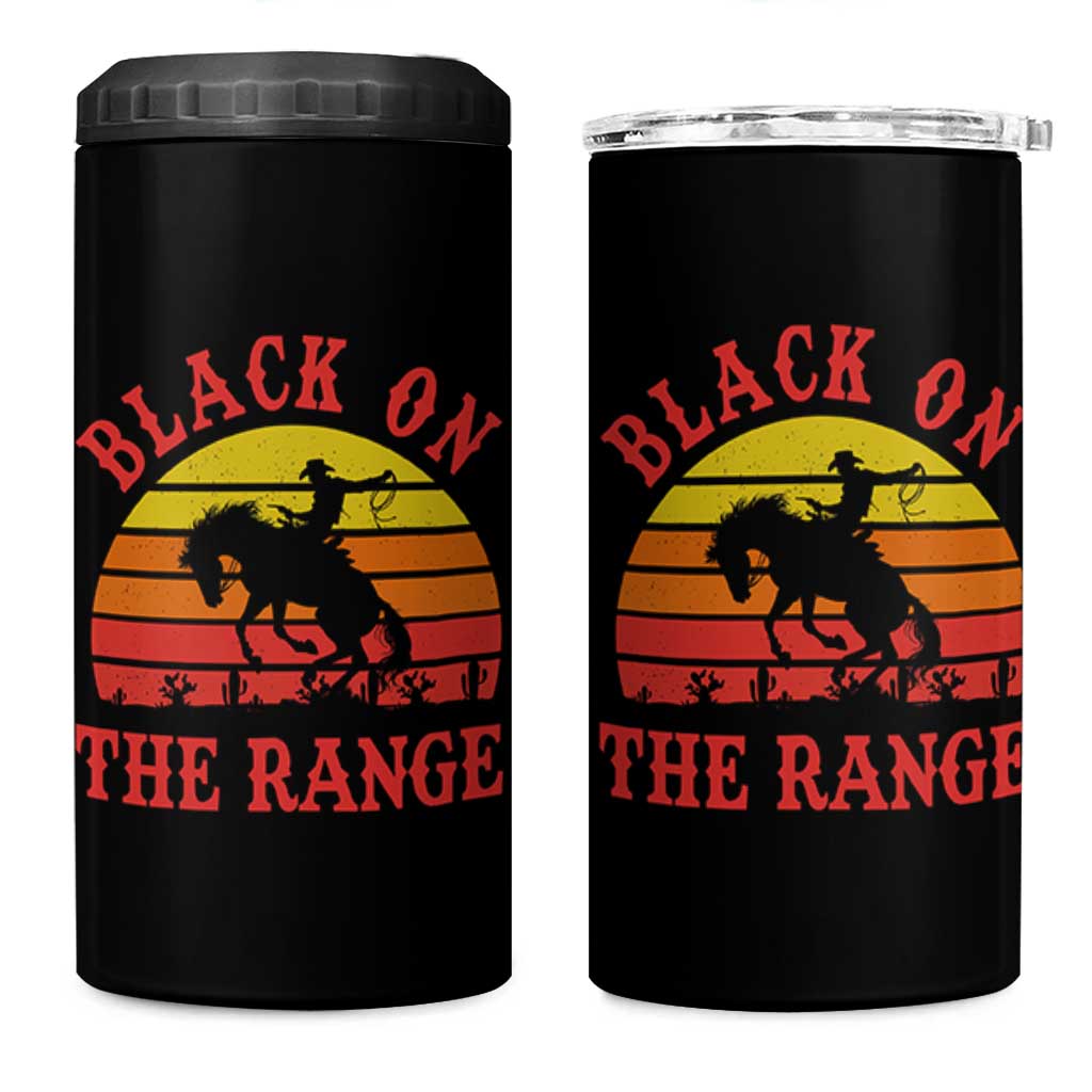 African American Black Cowboy 4 in 1 Can Cooler Tumbler Black On The Range Rodeo