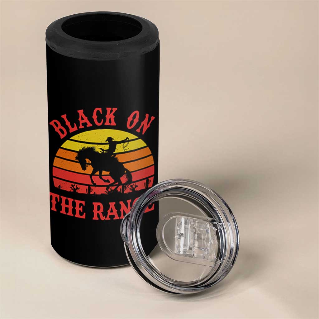 African American Black Cowboy 4 in 1 Can Cooler Tumbler Black On The Range Rodeo