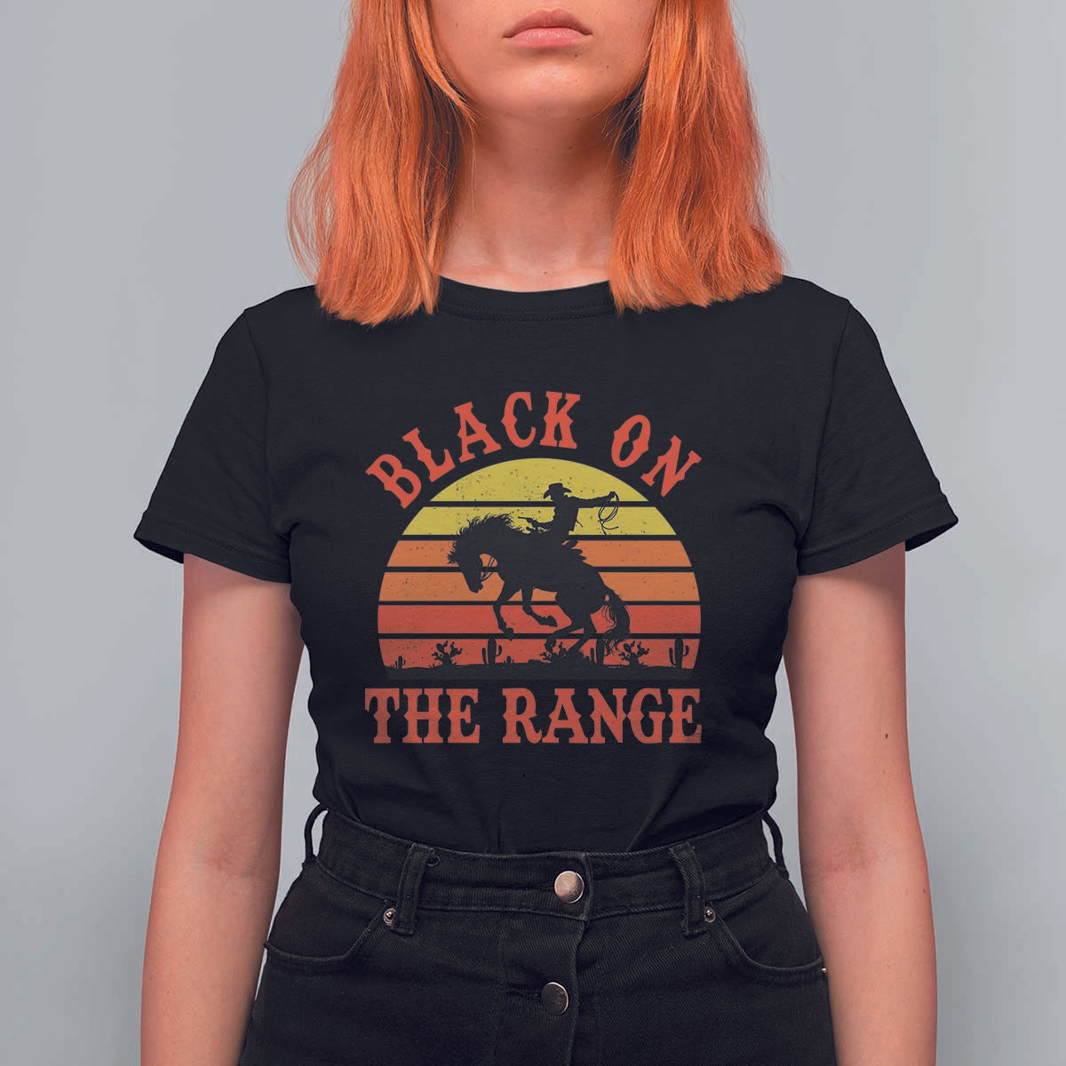 African American Black Cowboy T Shirt For Women Black On The Range Rodeo