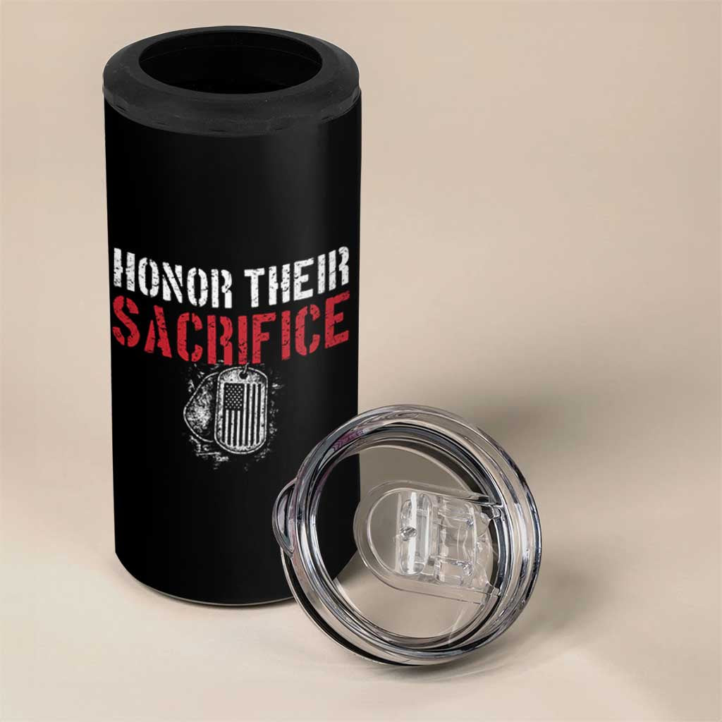 Honor Their Sacrifice 4 in 1 Can Cooler Tumbler Veteran Memorial Day Military Dog Tag