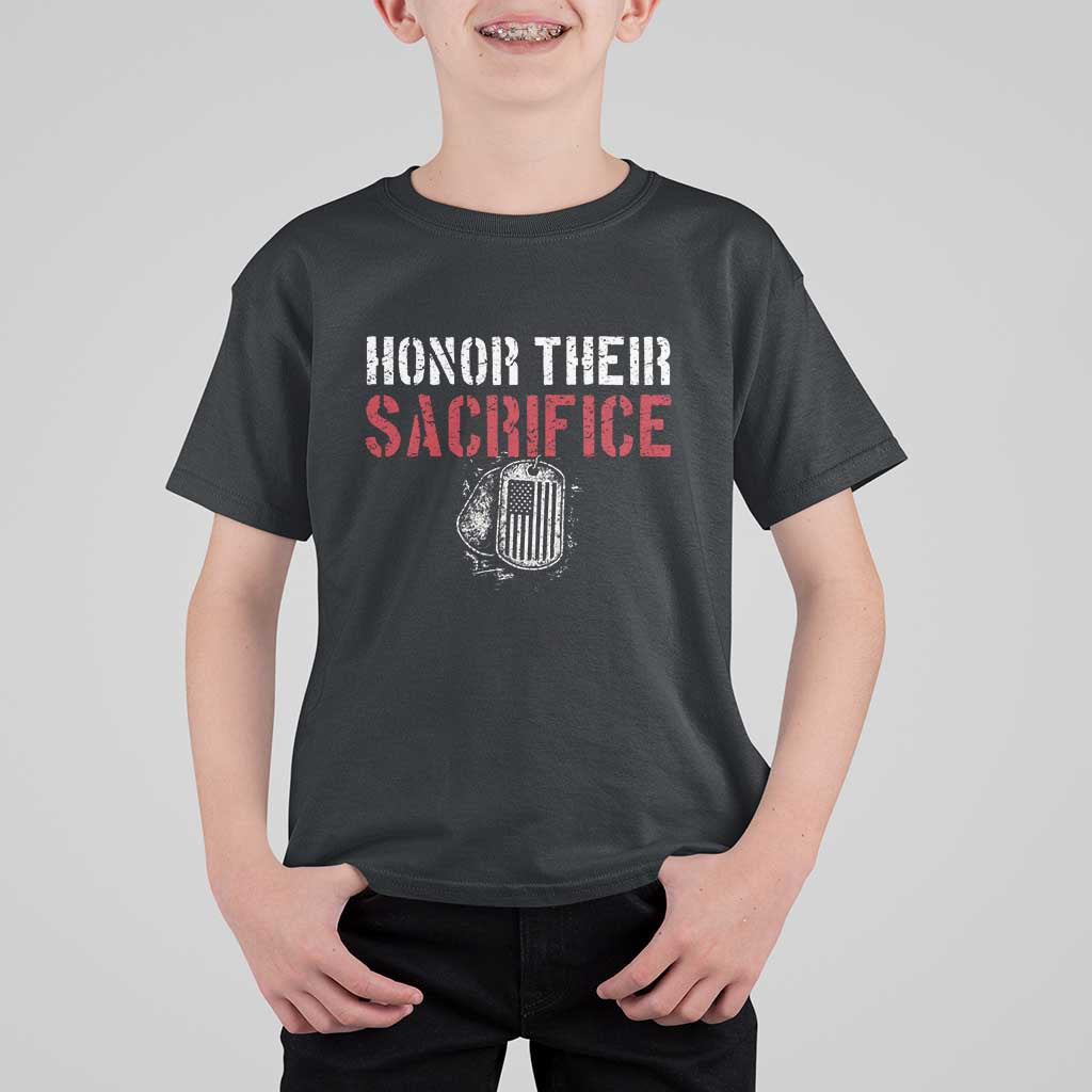 Honor Their Sacrifice T Shirt For Kid Veteran Memorial Day Military Dog Tag