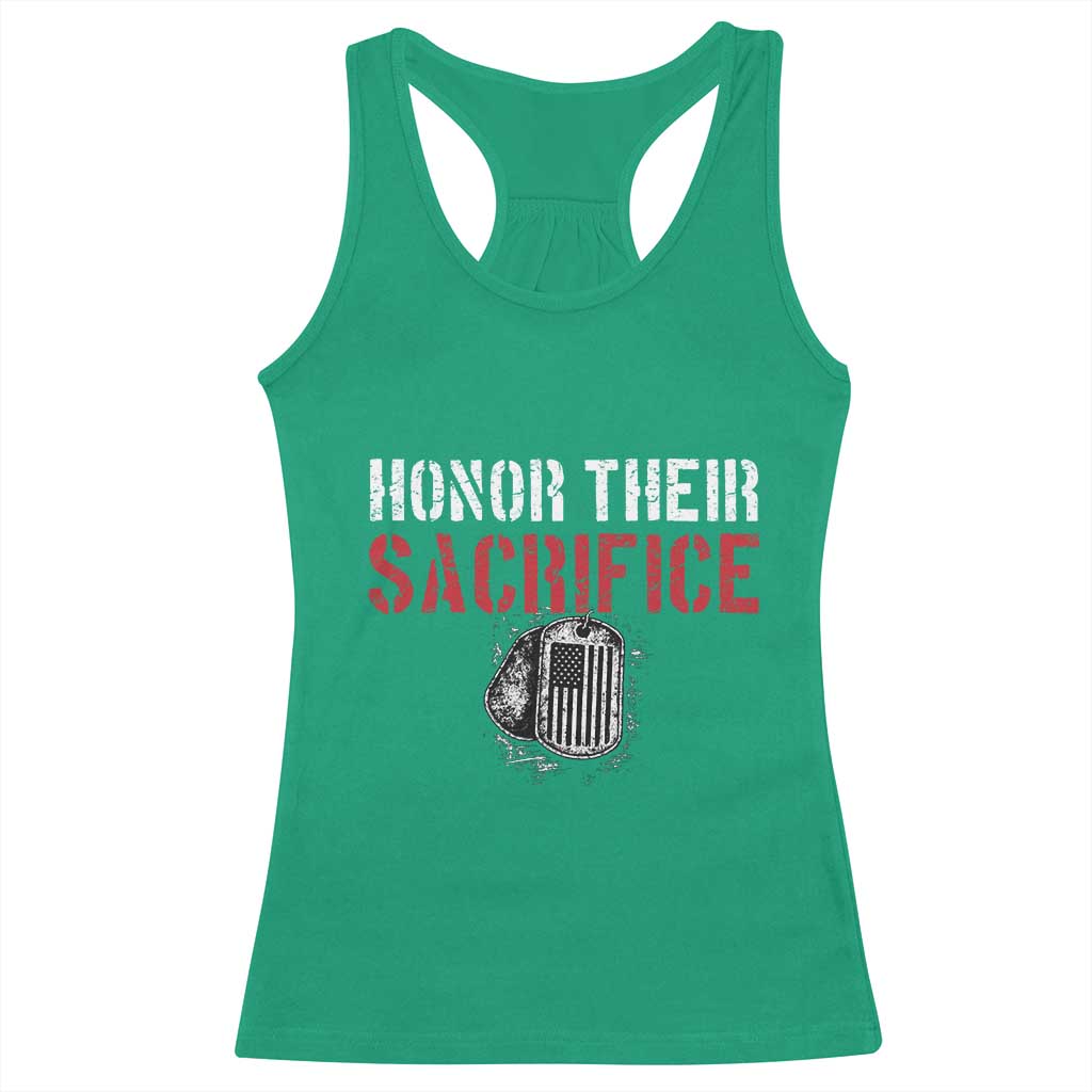 Honor Their Sacrifice Racerback Tank Top Veteran Memorial Day Military Dog Tag