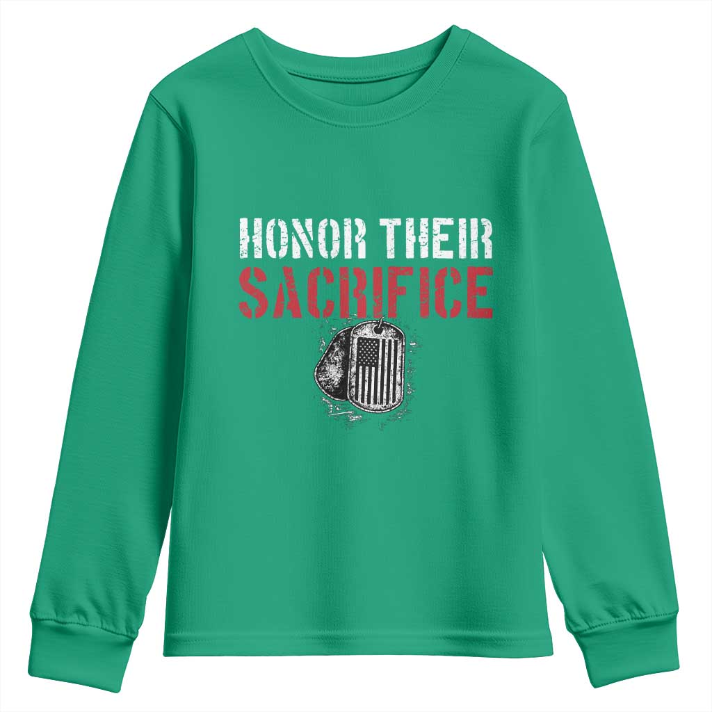 Honor Their Sacrifice Youth Sweatshirt Veteran Memorial Day Military Dog Tag