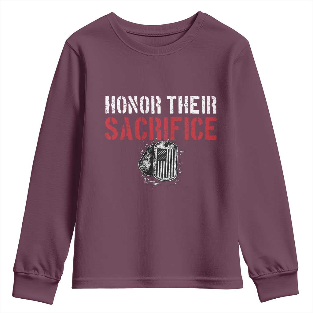 Honor Their Sacrifice Youth Sweatshirt Veteran Memorial Day Military Dog Tag