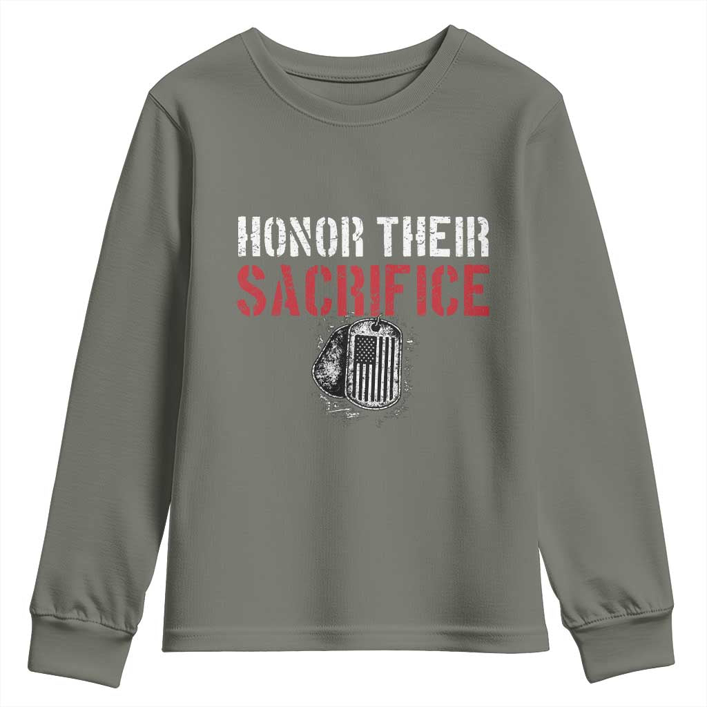 Honor Their Sacrifice Youth Sweatshirt Veteran Memorial Day Military Dog Tag