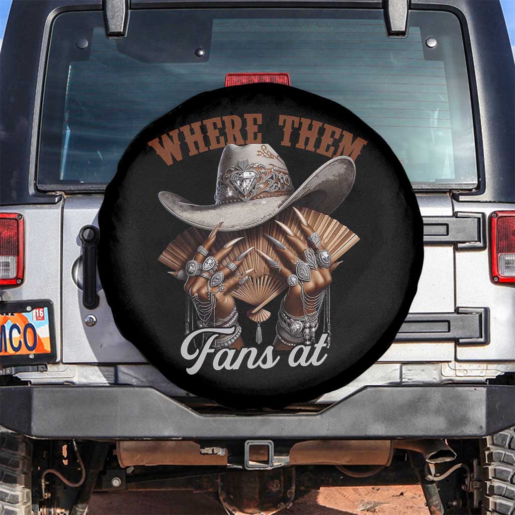 Funny African American Cowgirl Spare Tire Cover Where Them Fans At Cowboy Hat