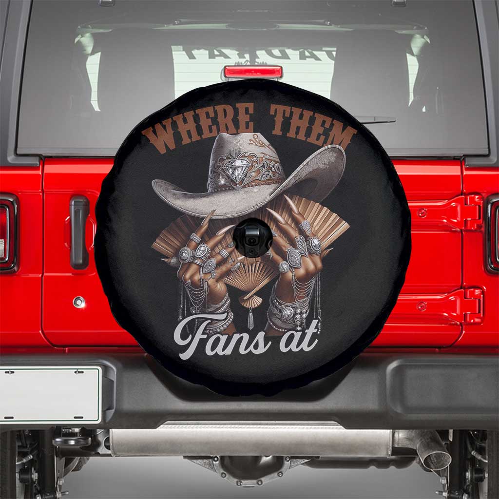 Funny African American Cowgirl Spare Tire Cover Where Them Fans At Cowboy Hat