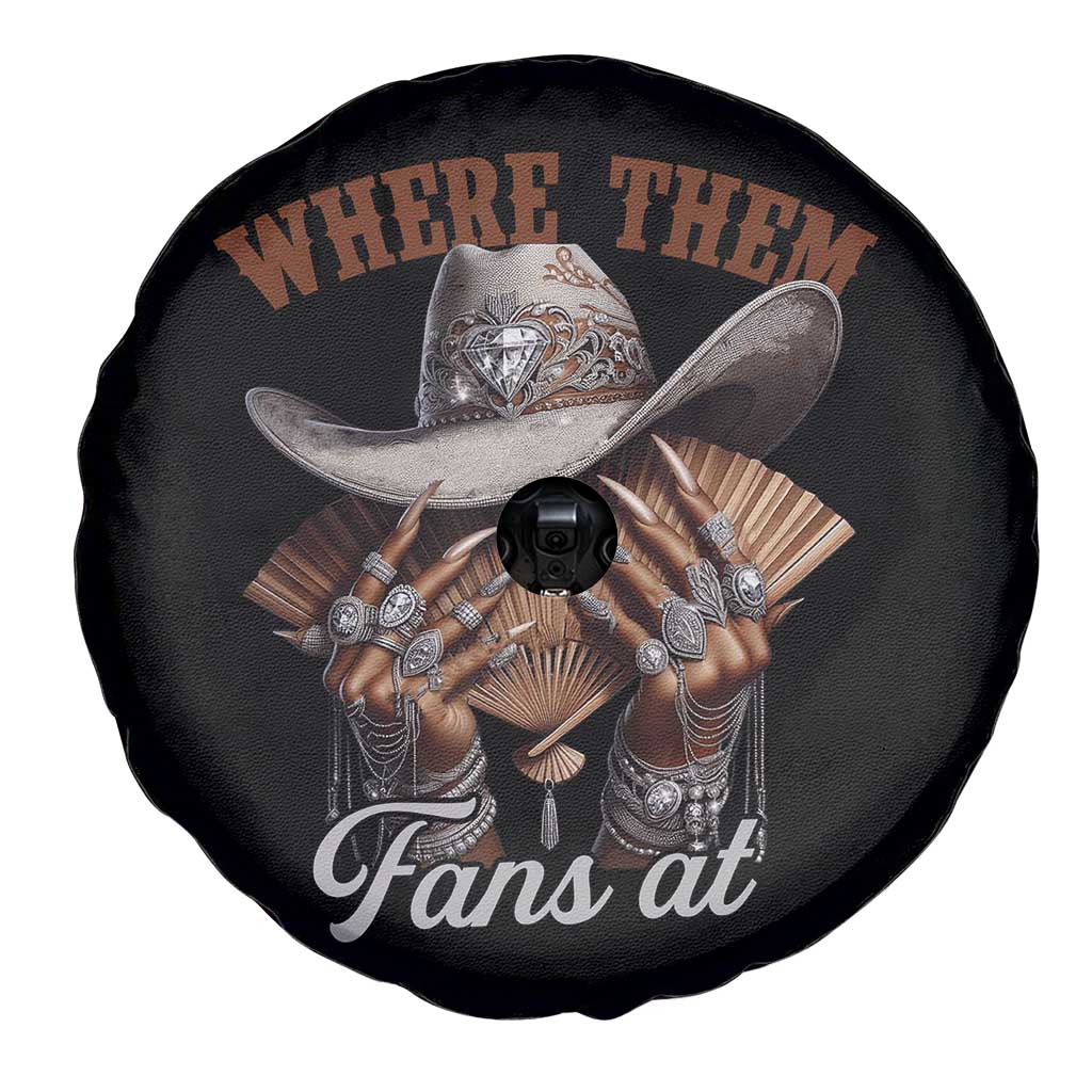 Funny African American Cowgirl Spare Tire Cover Where Them Fans At Cowboy Hat