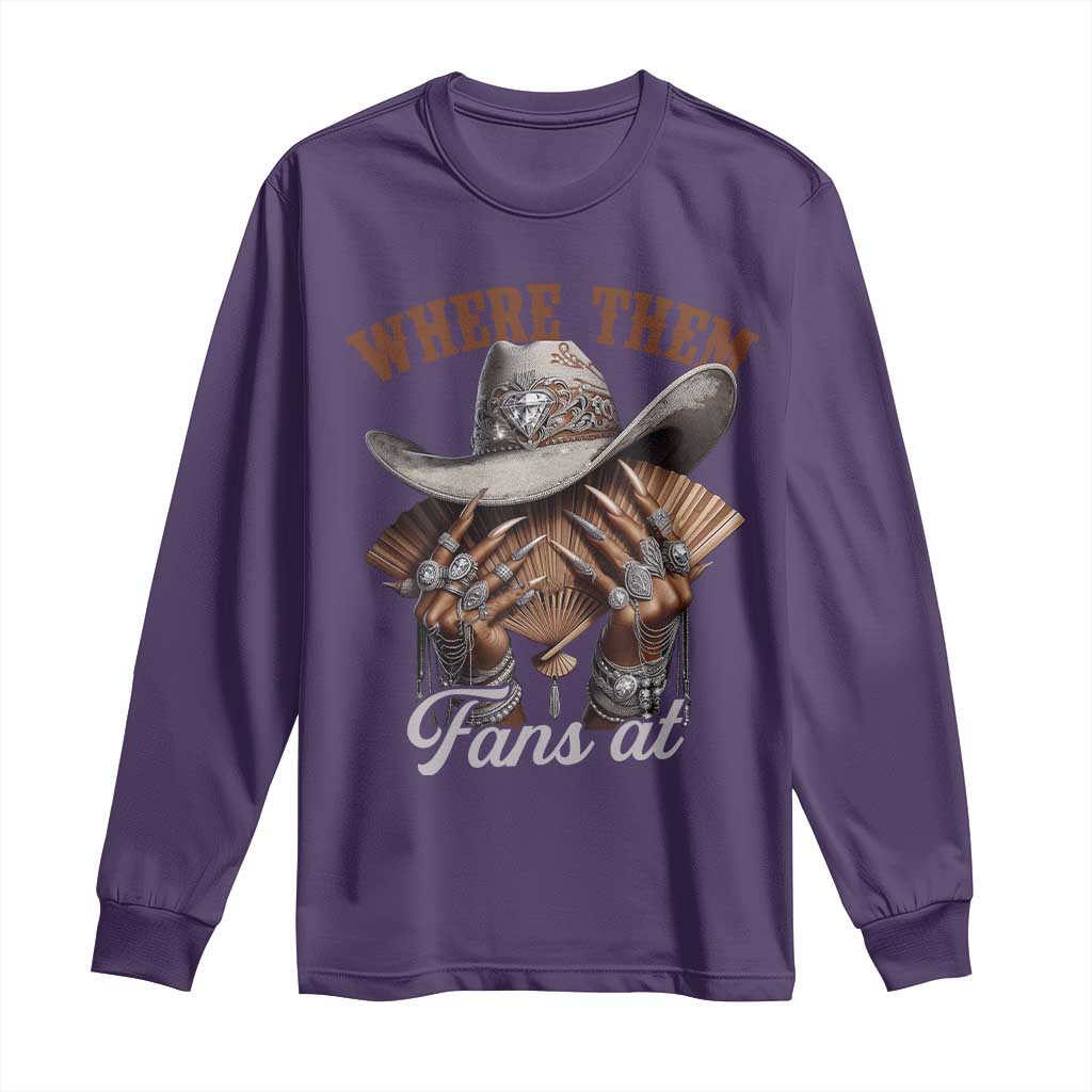 Funny African American Cowgirl Long Sleeve Shirt Where Them Fans At Cowboy Hat