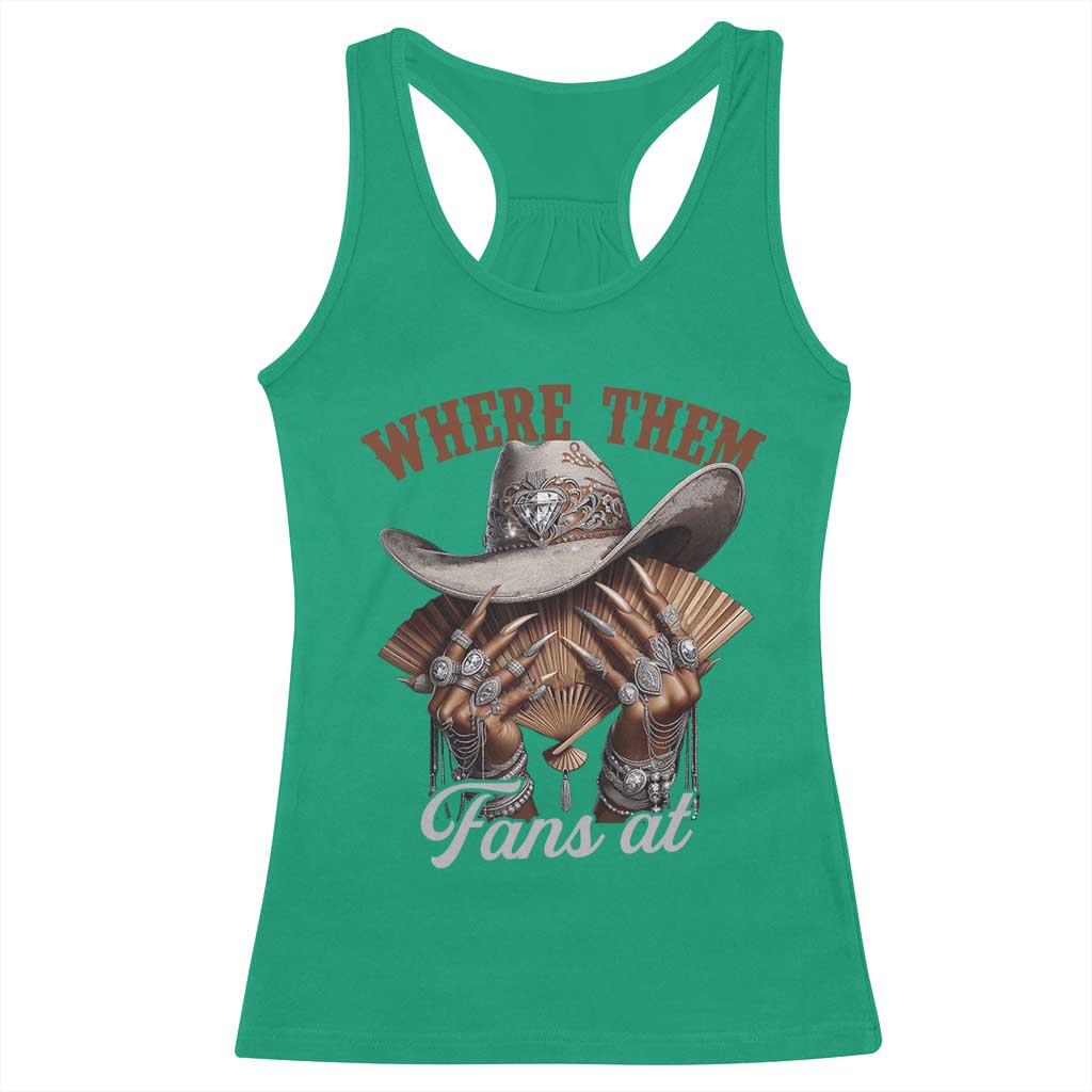 Funny African American Cowgirl Racerback Tank Top Where Them Fans At Cowboy Hat