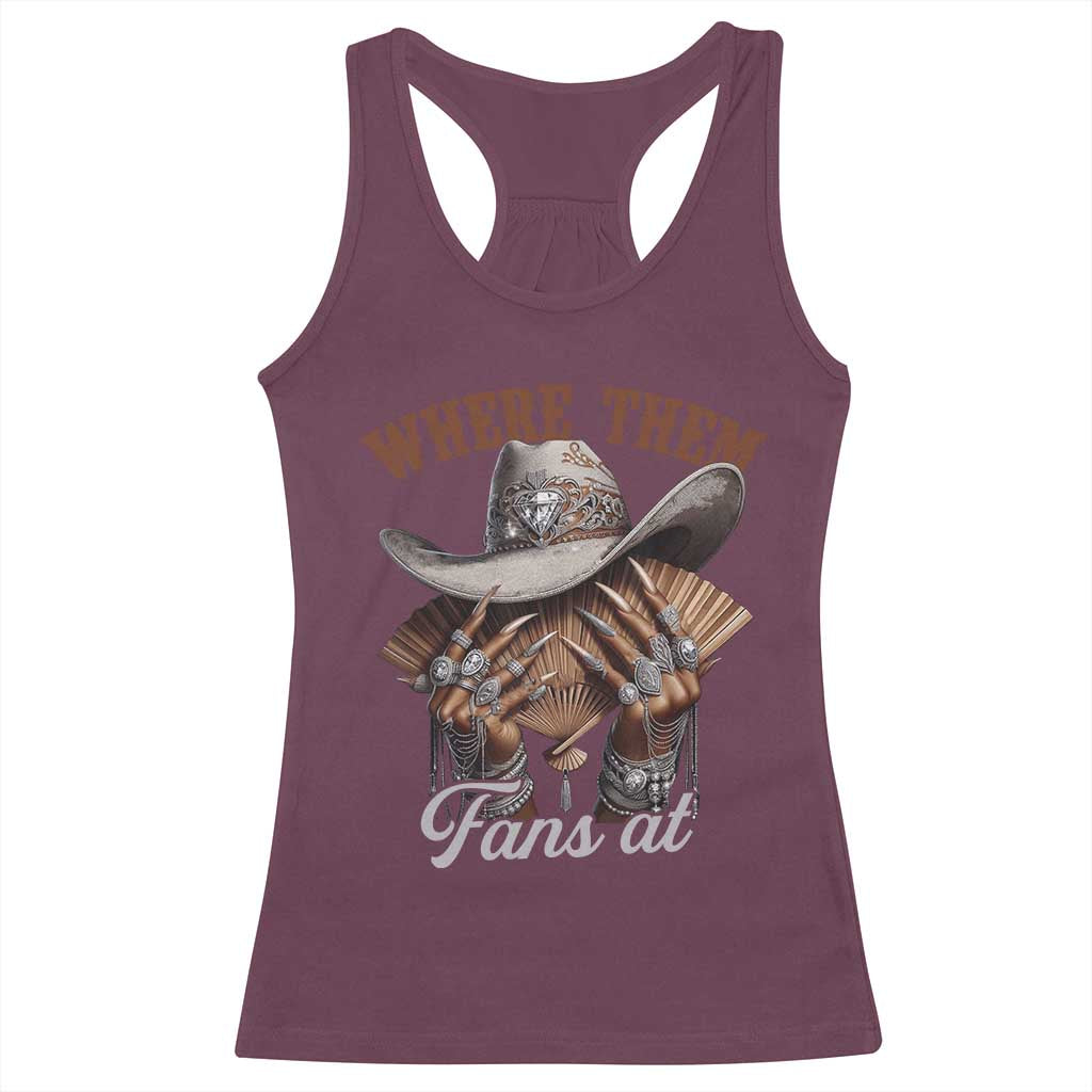 Funny African American Cowgirl Racerback Tank Top Where Them Fans At Cowboy Hat