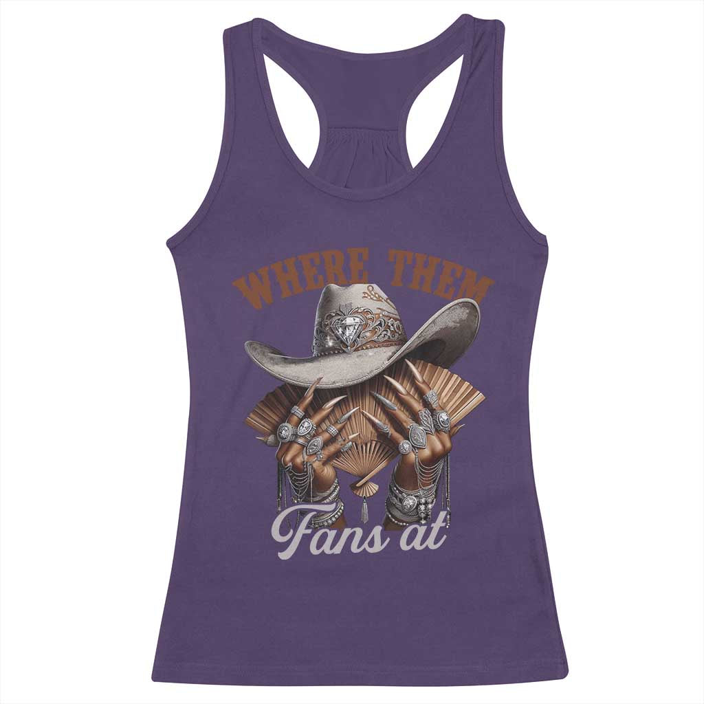 Funny African American Cowgirl Racerback Tank Top Where Them Fans At Cowboy Hat