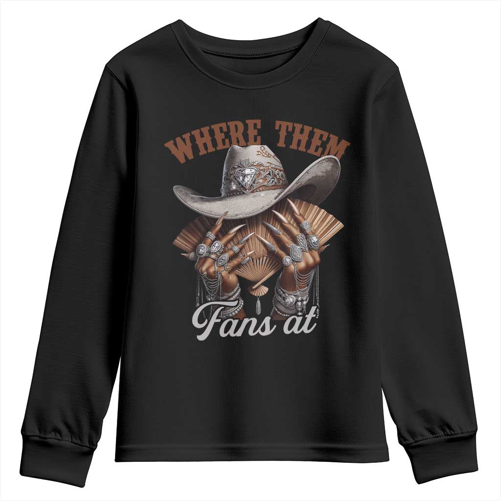Funny African American Cowgirl Youth Sweatshirt Where Them Fans At Cowboy Hat