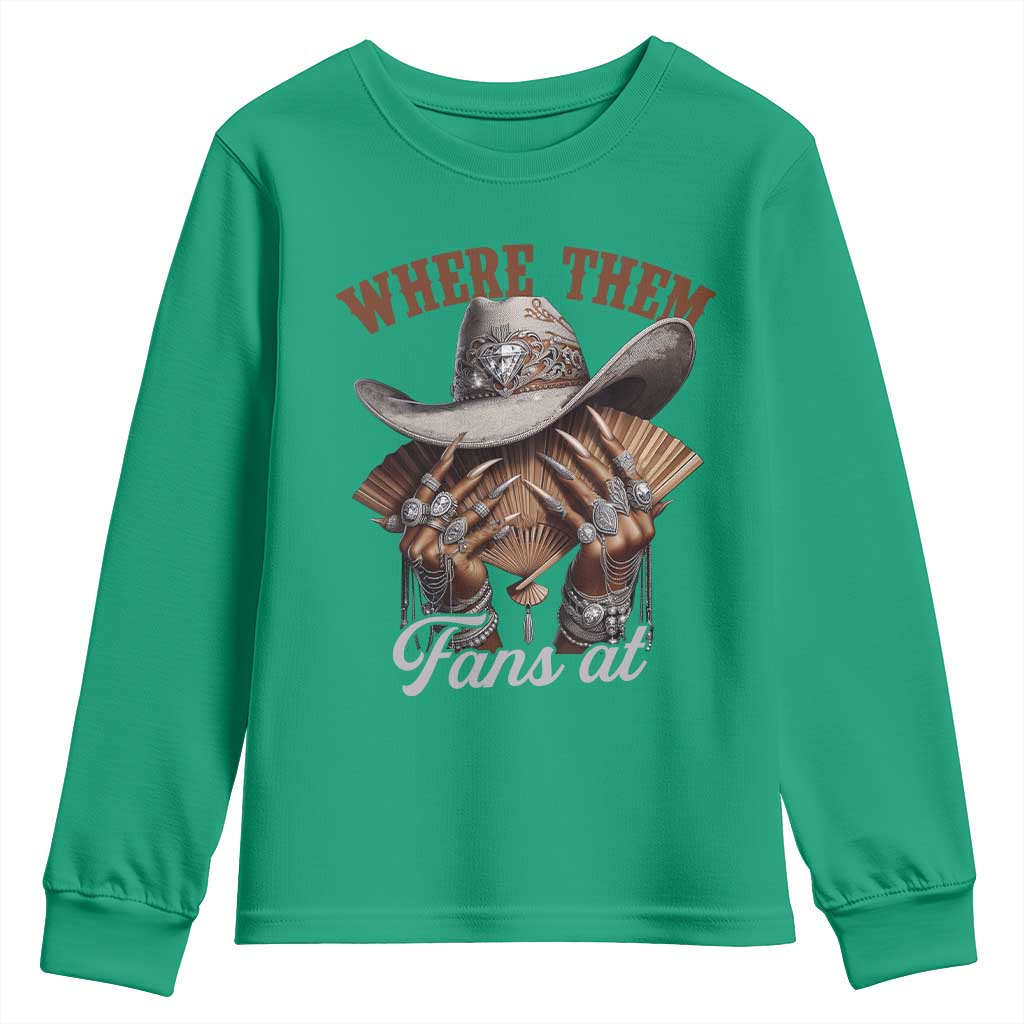 Funny African American Cowgirl Youth Sweatshirt Where Them Fans At Cowboy Hat
