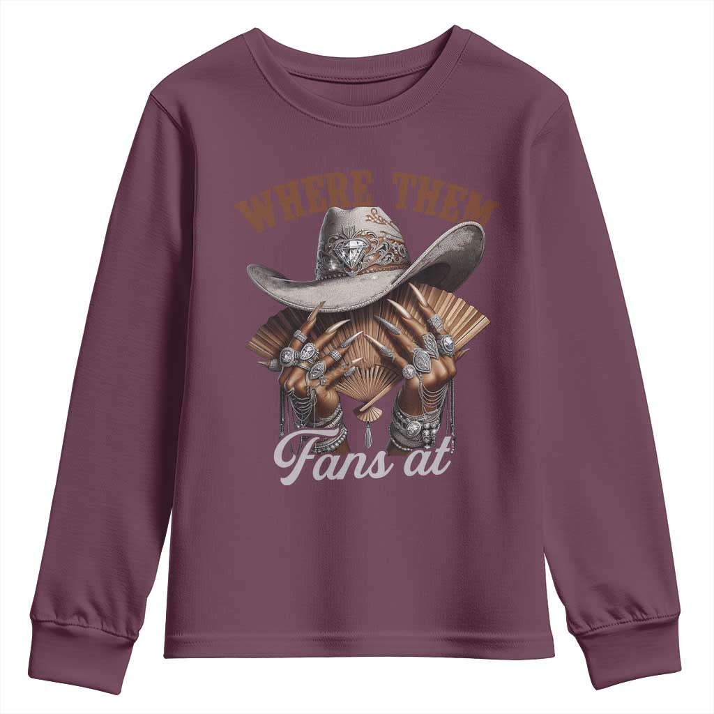 Funny African American Cowgirl Youth Sweatshirt Where Them Fans At Cowboy Hat