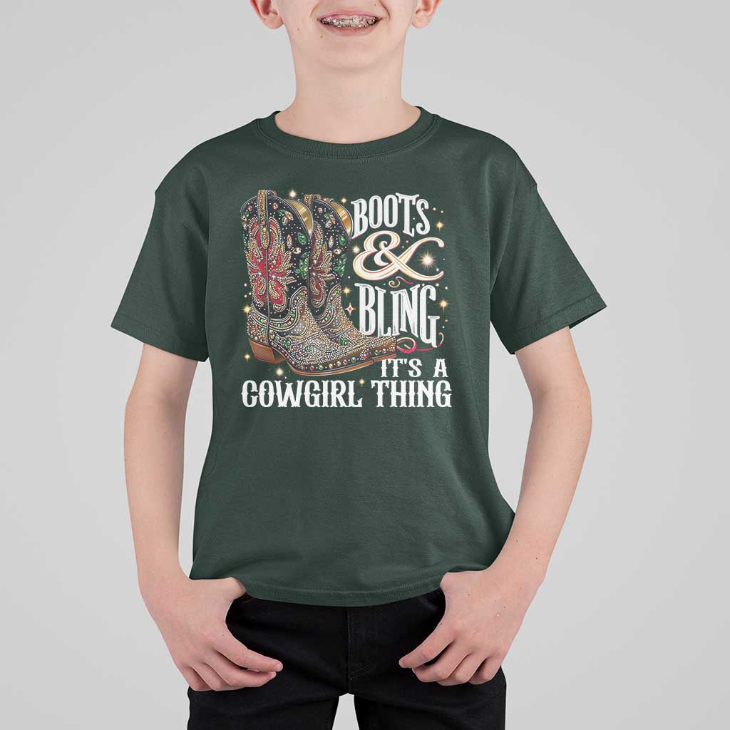 Funny Boots And Bling Its A Cowgirl Thing T Shirt For Kid Western Country Girl Boots