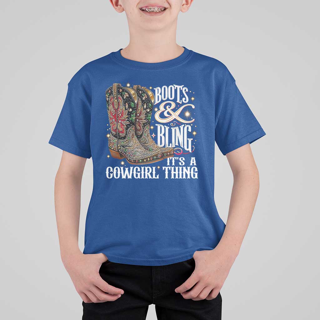 Funny Boots And Bling Its A Cowgirl Thing T Shirt For Kid Western Country Girl Boots