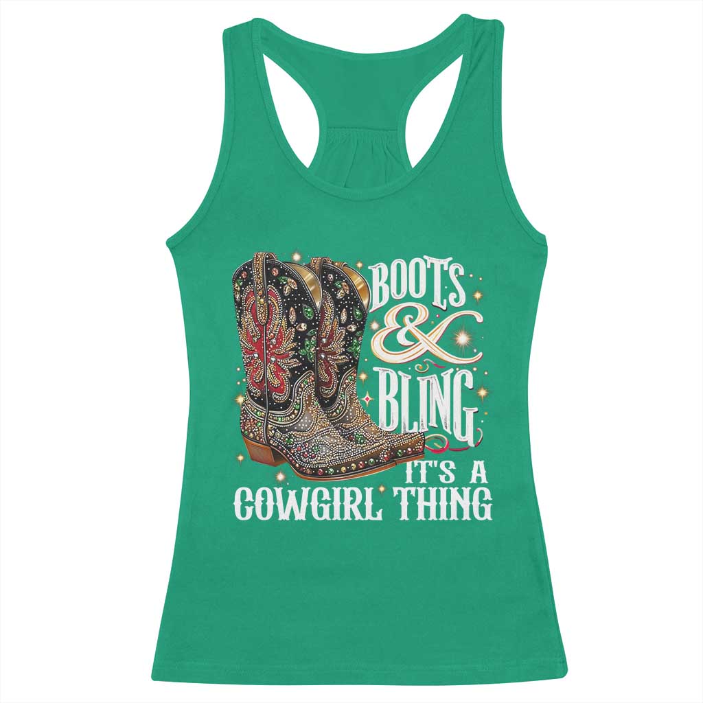 Funny Boots And Bling Its A Cowgirl Thing Racerback Tank Top Western Country Girl Boots