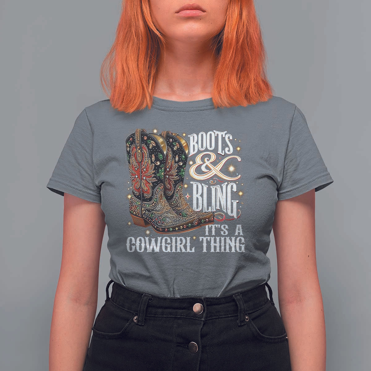 Funny Boots And Bling Its A Cowgirl Thing T Shirt For Women Western Country Girl Boots
