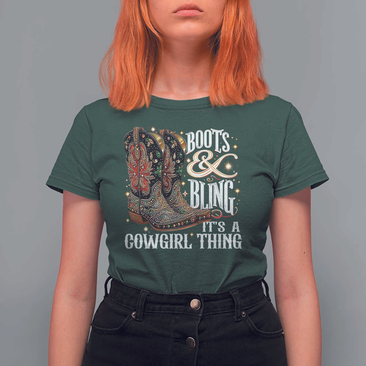Funny Boots And Bling Its A Cowgirl Thing T Shirt For Women Western Country Girl Boots
