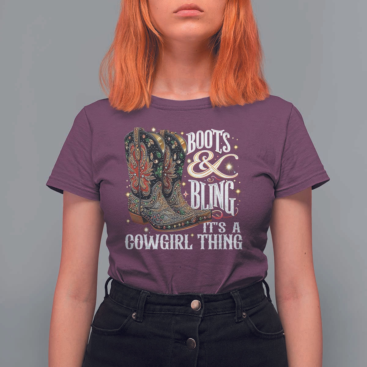 Funny Boots And Bling Its A Cowgirl Thing T Shirt For Women Western Country Girl Boots
