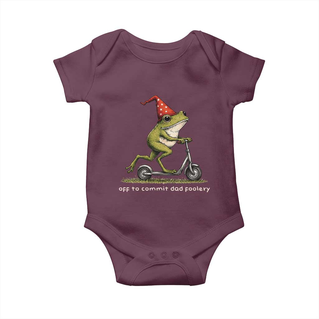 Off To Commit Dad Foolery Baby Onesie Funny Daddy Frog Scooter Fathers Day