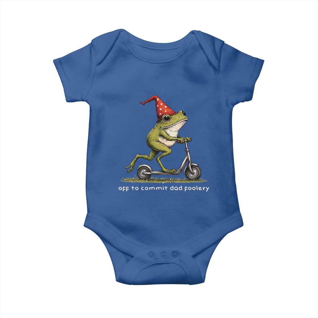 Off To Commit Dad Foolery Baby Onesie Funny Daddy Frog Scooter Fathers Day