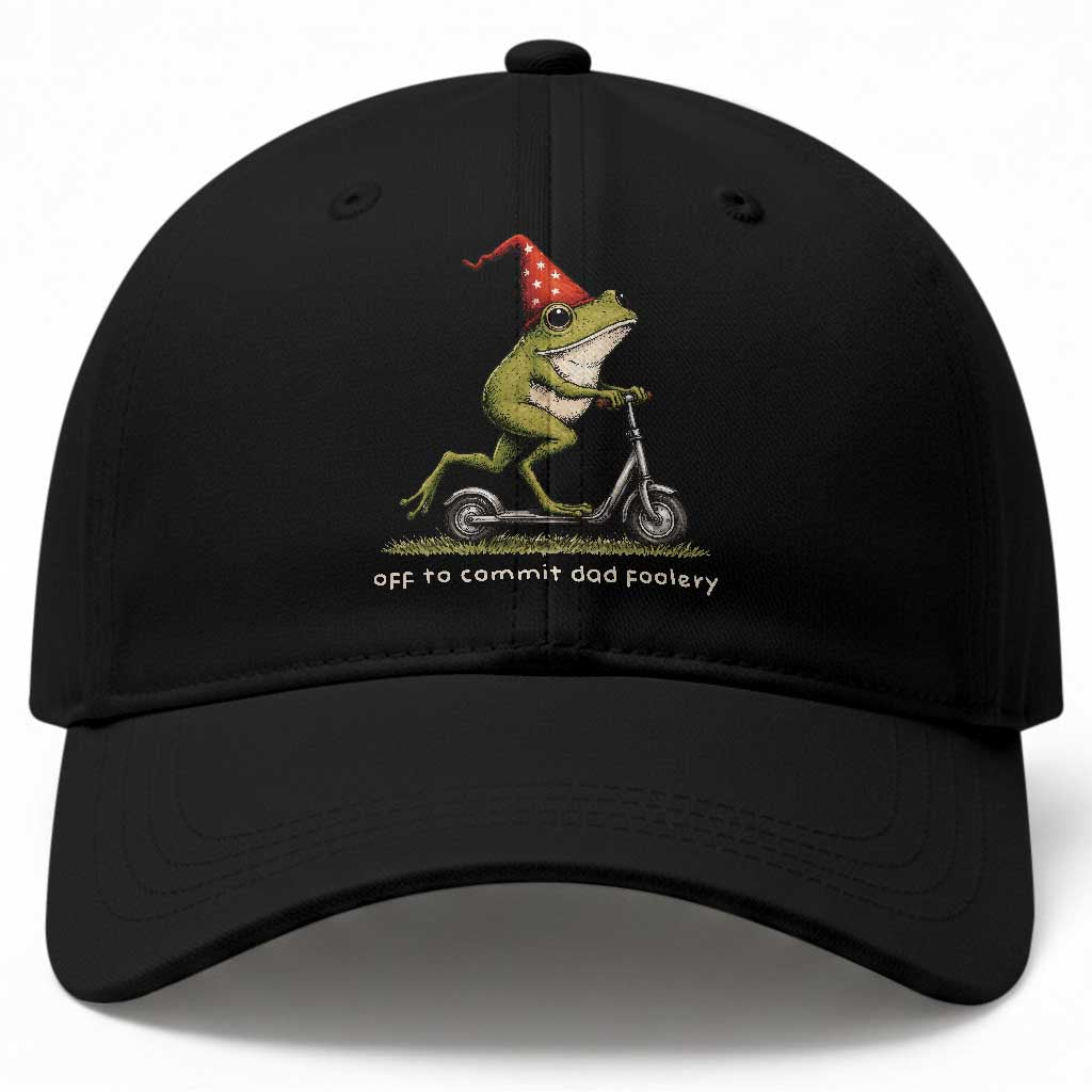 Off To Commit Dad Foolery Baseball Cap Funny Daddy Frog Scooter Fathers Day