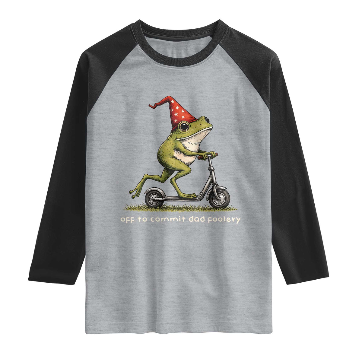 Off To Commit Dad Foolery Raglan Shirt Funny Daddy Frog Scooter Fathers Day